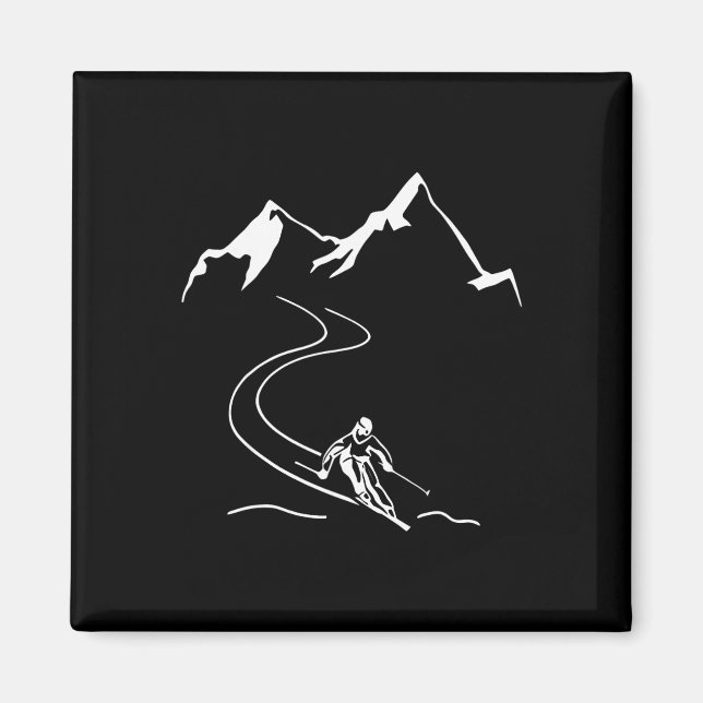 Skier Pulls Track Behind Him Through Powder Deep S Magnet (Front)