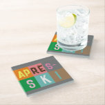 Skier Retro Après Ski Colour Blocks     Glass Coaster<br><div class="desc">Modern ski-themed après-ski design,  in colourful colour blocks and coloured letters. Alpine ski opening,  ski resort,  ski home design. Wonderful winter sports fun gift for a skier in your circle of friends,  co-workers,  or family. Retro skiers artwork design. Skiers skiing ski home decor,  Ski team,  ski coach gift.</div>