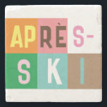 Skier Retro Après Ski Colour Blocks     Stone Coaster<br><div class="desc">Modern ski-themed après-ski design,  in colourful colour blocks and coloured letters. Alpine ski opening,  ski resort,  ski home design. Wonderful winter sports fun gift for a skier in your circle of friends,  co-workers,  or family. Retro skiers artwork design. Skiers skiing ski home decor,  Ski team,  ski coach gift.</div>