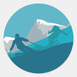 Skier Silhouette All Mountain Skiing  Classic Round Sticker