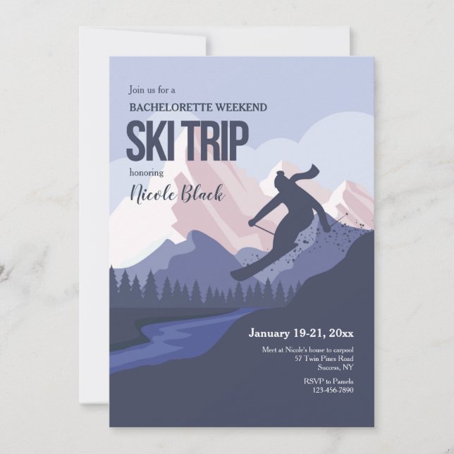 Skier Silhouette Bachelorette Party Invitation (Front)