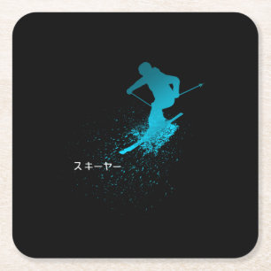 Skier, Ski, Japanese Square Paper Coaster
