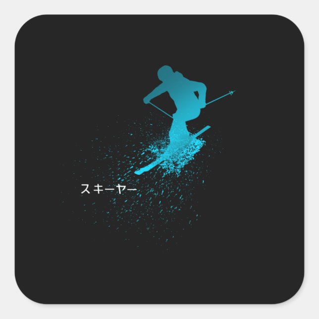 Skier, Ski, Japanese Square Sticker (Front)