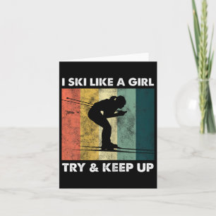 Skier Ski Retro Sportswoman Try Snow Sport Card