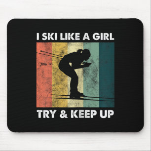 Skier Ski Retro Sportswoman Try Snow Sport Mouse Pad