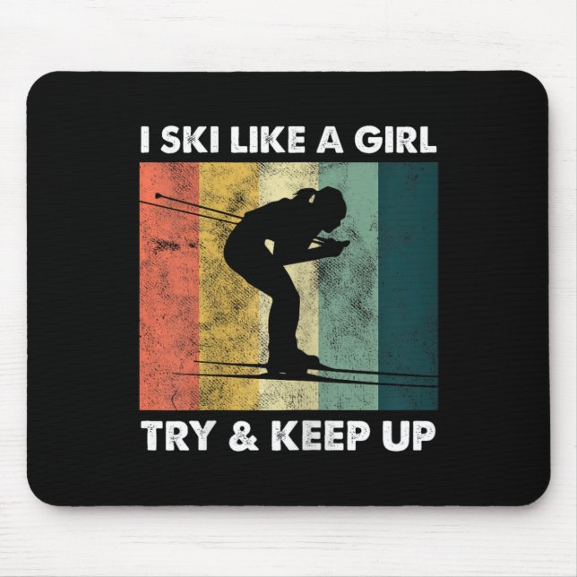 Skier Ski Retro Sportswoman Try Snow Sport  Mouse Pad (Front)