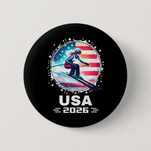 Skier Ski Usa Team 2026 Skiing American Flag Women 6 Cm Round Badge