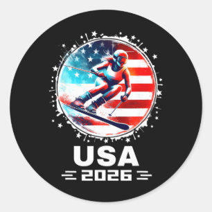 Skier Ski Usa Team 2026 Skiing American Flag Women Classic Round Sticker