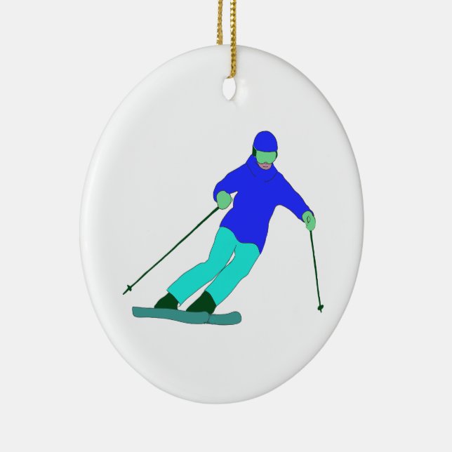 Skier Snow Skiing  Ceramic Tree Decoration (Right)