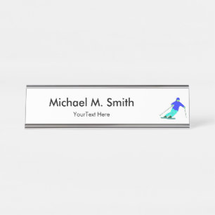 Skier Snow Skiing Custom  Desk Name Plate