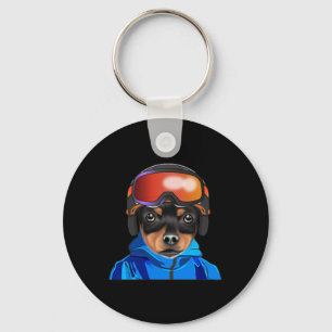 Skier Toy Fox Terrier Snowboarding Pocket  Key Ring