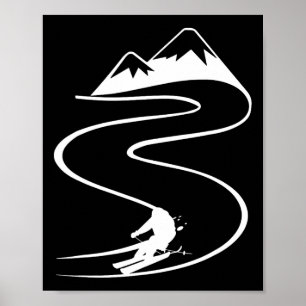 Skier With Tracks In Deep Powder Snow Freeride Spo Poster