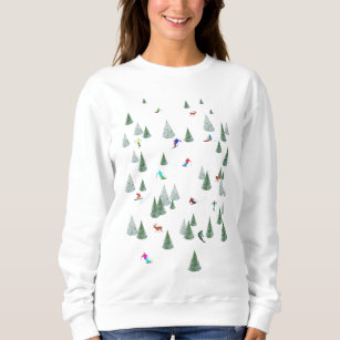 Skiers and Deer Winter Sport Vacation   Sweatshirt