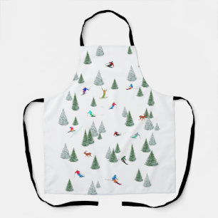 Skiers Downhill Skiing Illustration  Apron