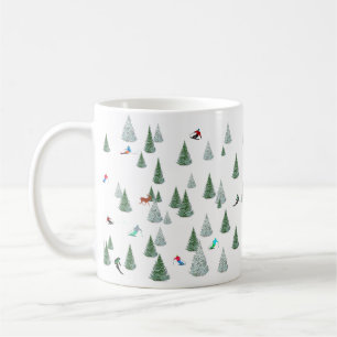Skiers Downhill Skiing Illustration Coffee Mug