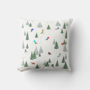 Skiers Downhill Skiing Illustration Cushion