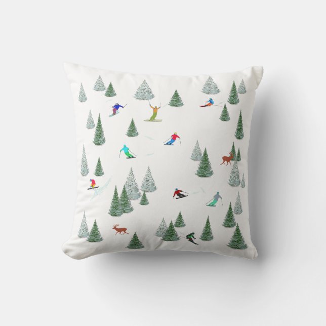 Skiers Downhill Skiing Illustration  Cushion (Front)