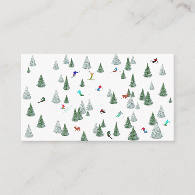 Skiers Downhill Skiing Illustration  Enclosure Card (Front)