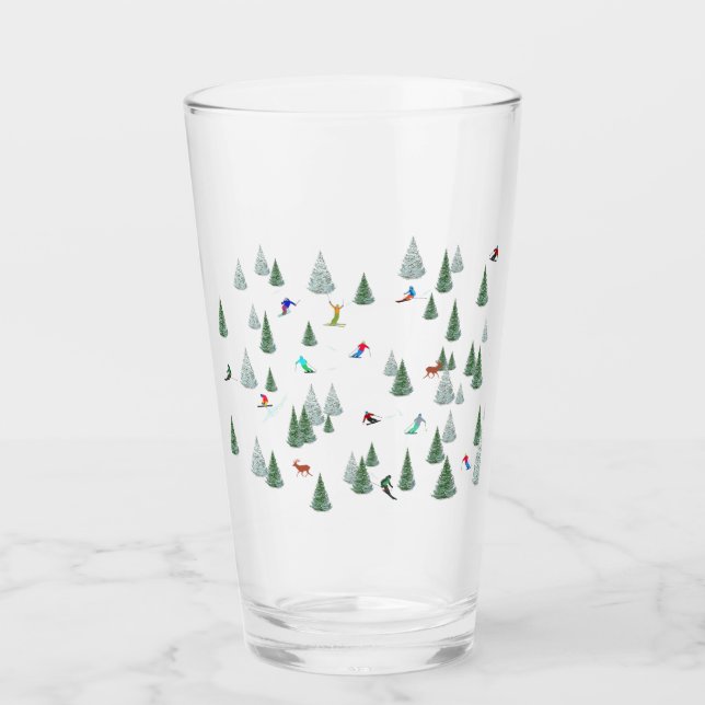 Skiers Downhill Skiing Illustration  Glass (Front)