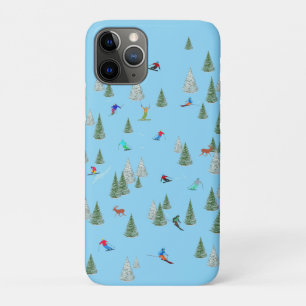 Skiers Downhill Skiing Illustration Pale Blue Case-Mate iPhone Case