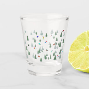 Skiers Downhill Skiing Illustration Shot Glass