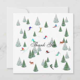 Skiers Downhill Skiing Illustration  Thank You Card