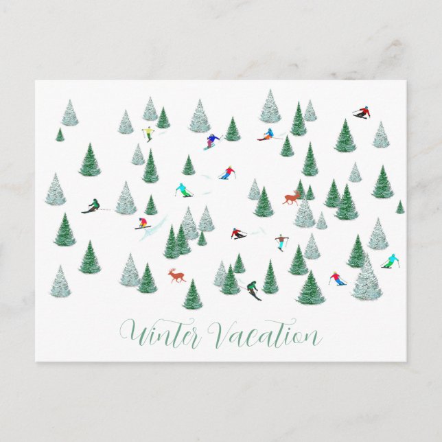 Skiers - Ski Winter Vacation Personalised  Holiday Postcard (Front)