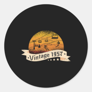 Skiers Skier Skilift Vintage Born 1957 Birthday Sk Classic Round Sticker