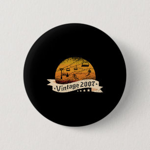 Skiers Skier Skilift Vintage Born 2007 Birthday Sk 6 Cm Round Badge