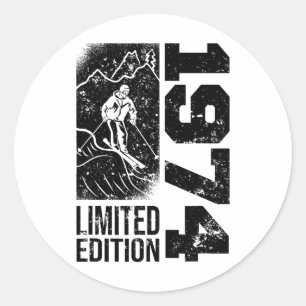Skiers Skier Vintage Born 1974 Birthday Skiing Ski Classic Round Sticker