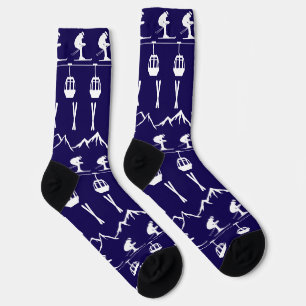 Skiers Skiing Mountains and Cable Cars Patterned Socks
