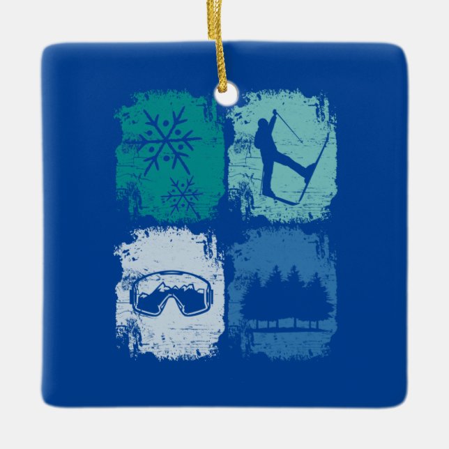 Skiers Skiing Winter Sports Ceramic Ornament (Front)
