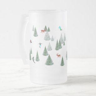 Skiers Skiing Winter Sports Vacation   Frosted Glass Beer Mug