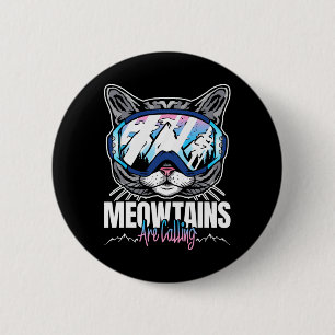 Skiers The Meowntains Are Calling Funny Children 6 Cm Round Badge