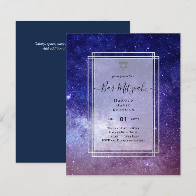 Skies Above BAR MITZVAH Galaxy Blue Gold Elegant (Front/Back)