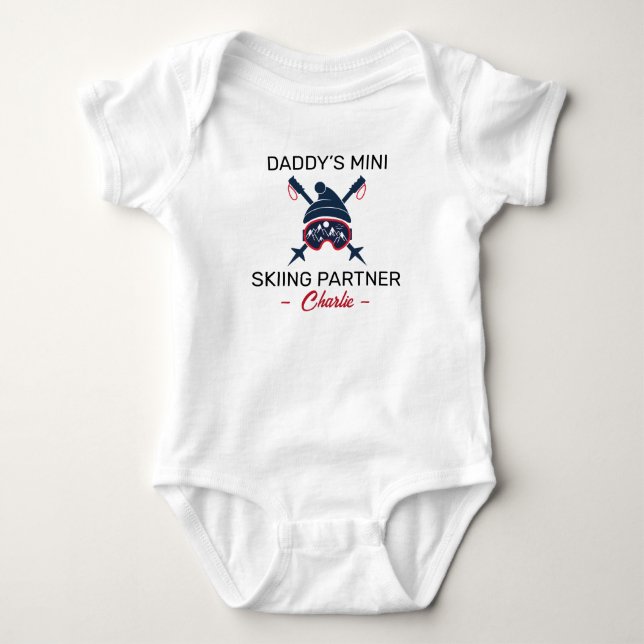 Skiier Baby Shower Daddy’s Mini Skiing Partner Ski Bodysuit (Front)