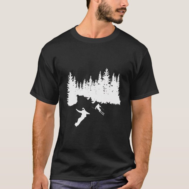 Skiing And Snowboarding Illustration - Forest Tree T-Shirt (Front)