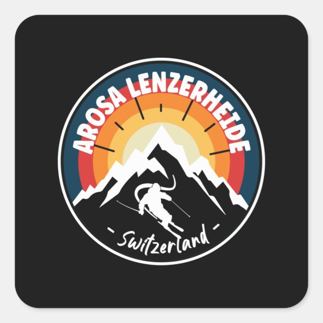 Skiing Arosa Lenzerheide Switzerland Vintage Square Sticker (Front)