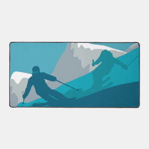 Skiing At Mountains - Skiers Abstract Illustration Desk Mat