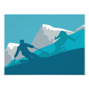 Skiing At Mountains - Skiers Abstract Illustration Photo Print
