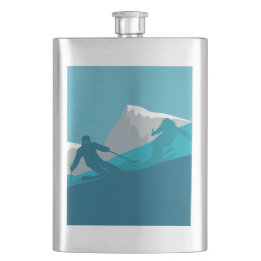 Skiing At Mountains - Skiers Hip Flask