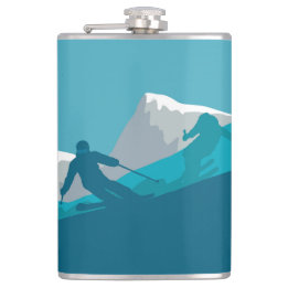 Skiing At Mountains - Skiers Hip Flask