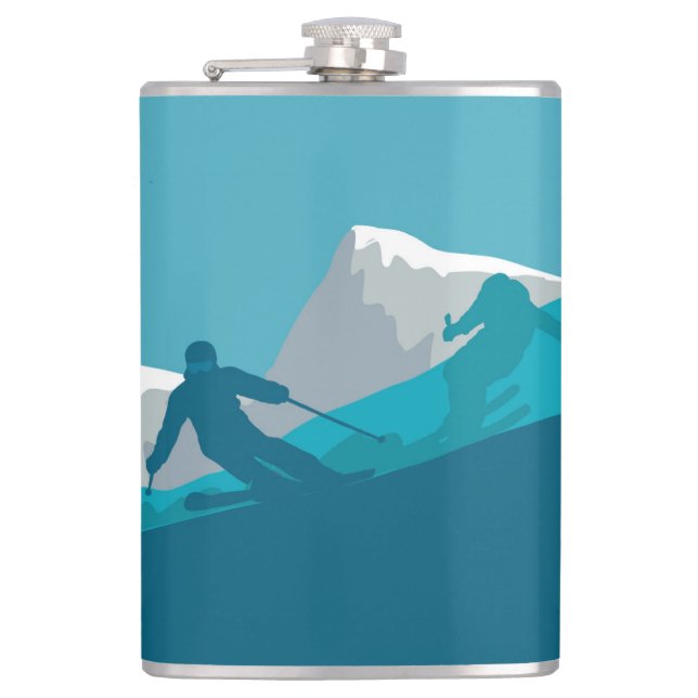 Skiing At Mountains - Skiers  Hip Flask (Front)