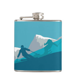 Skiing At Mountains - Skiers Hip Flask