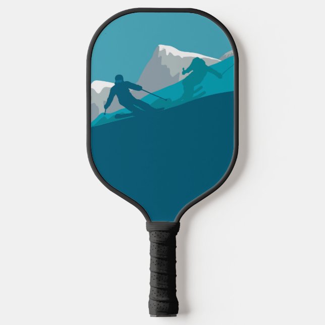 Skiing At Mountains - Skiers  Pickleball Paddle (Front)