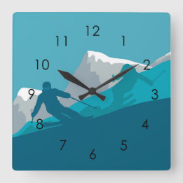 Skiing At Mountains - Skiers Square Wall Clock