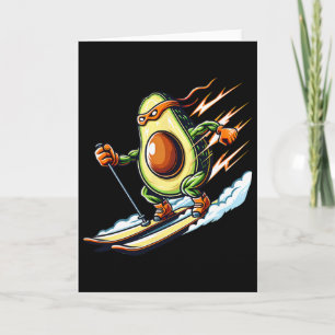 Skiing Avocado Ninja Speed Snow Mountain Humor Card