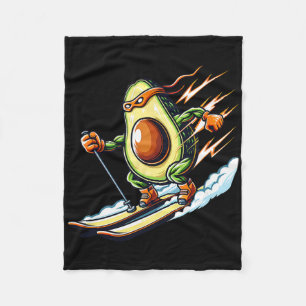 Skiing Avocado Ninja Speed Snow Mountain Humor Fleece Blanket