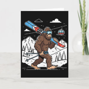 Skiing Bigfoot Funny Sasquatch Skier Snow Mountain Card