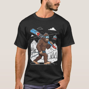 Skiing Bigfoot Funny Sasquatch Skier Snow Mountain T-Shirt